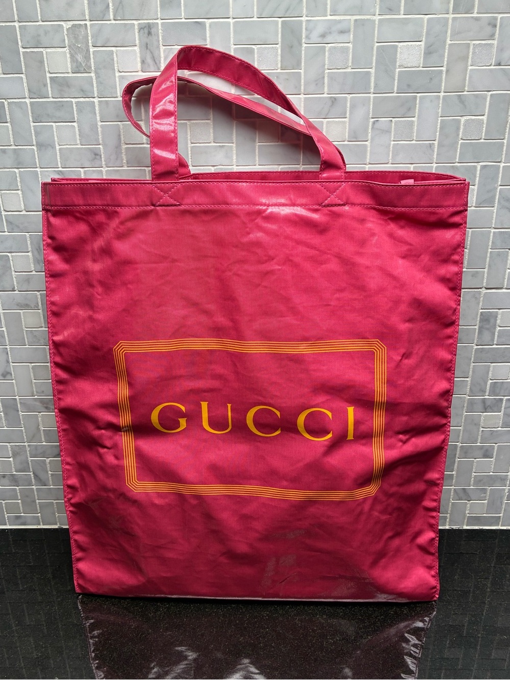 New Gucci Signature Pink Nylon Tote Shopper Bag Large Logo Italy NWT